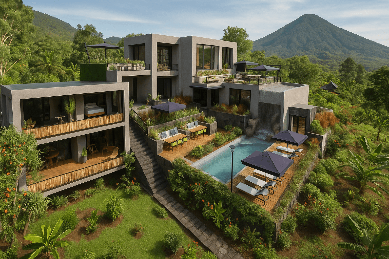 Aerial map view of Casa Conejo Eco-Resort in the volcanic highlands of El Salvador